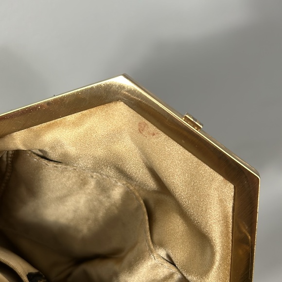 Moo Roo Vintage Gold Black Red Mesh Floral Cocktail Evening Bag - Picture 8 of 16